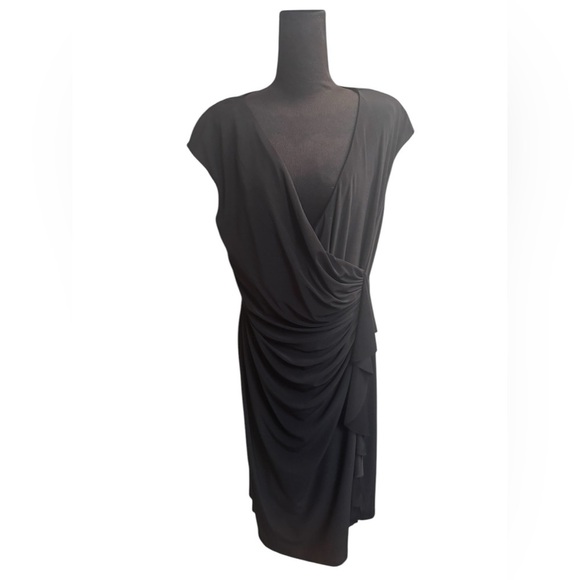 EVAN PICONE Black Label Women’s Size 12 Mock Wrap Black Jersey Dress Stretch EUC - Picture 8 of 12